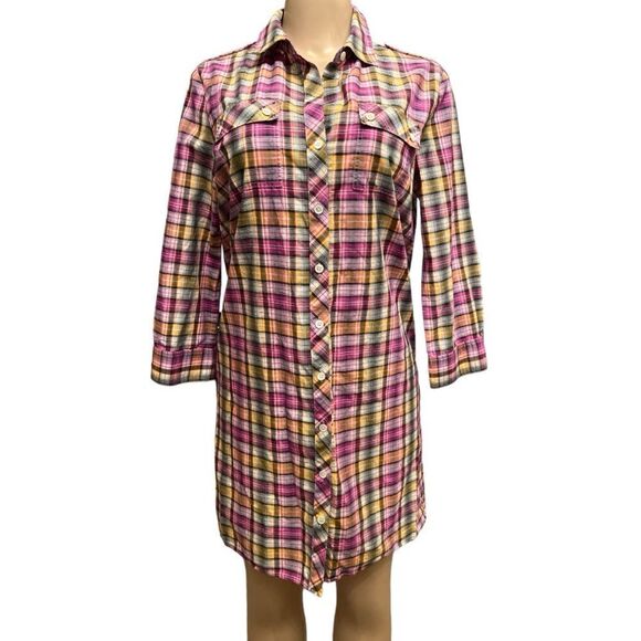 Theory Dinorah Plaid Cotton tunic Shirt Dress - Picture 1 of 5